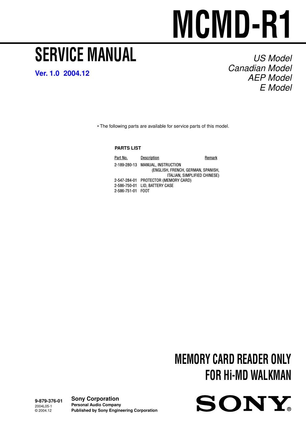 sony mcmd r 1 service manual