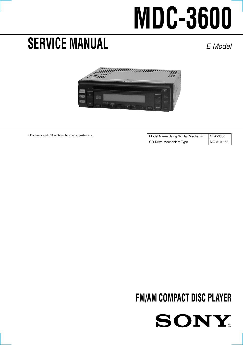 sony mdc 3600 service manual