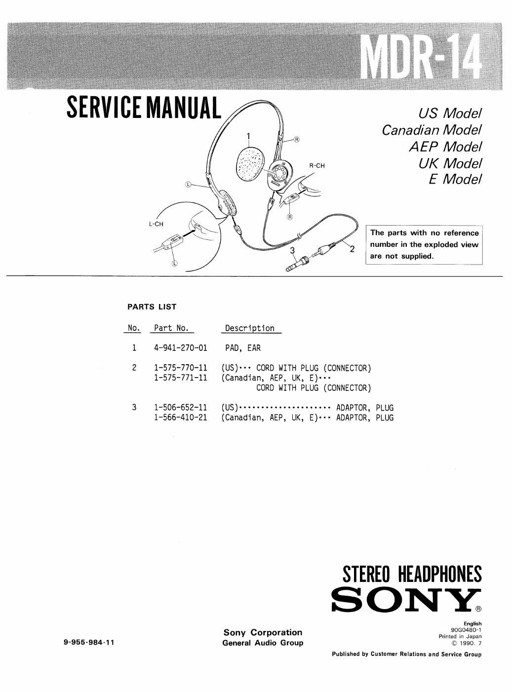 sony mdr 14 service manual