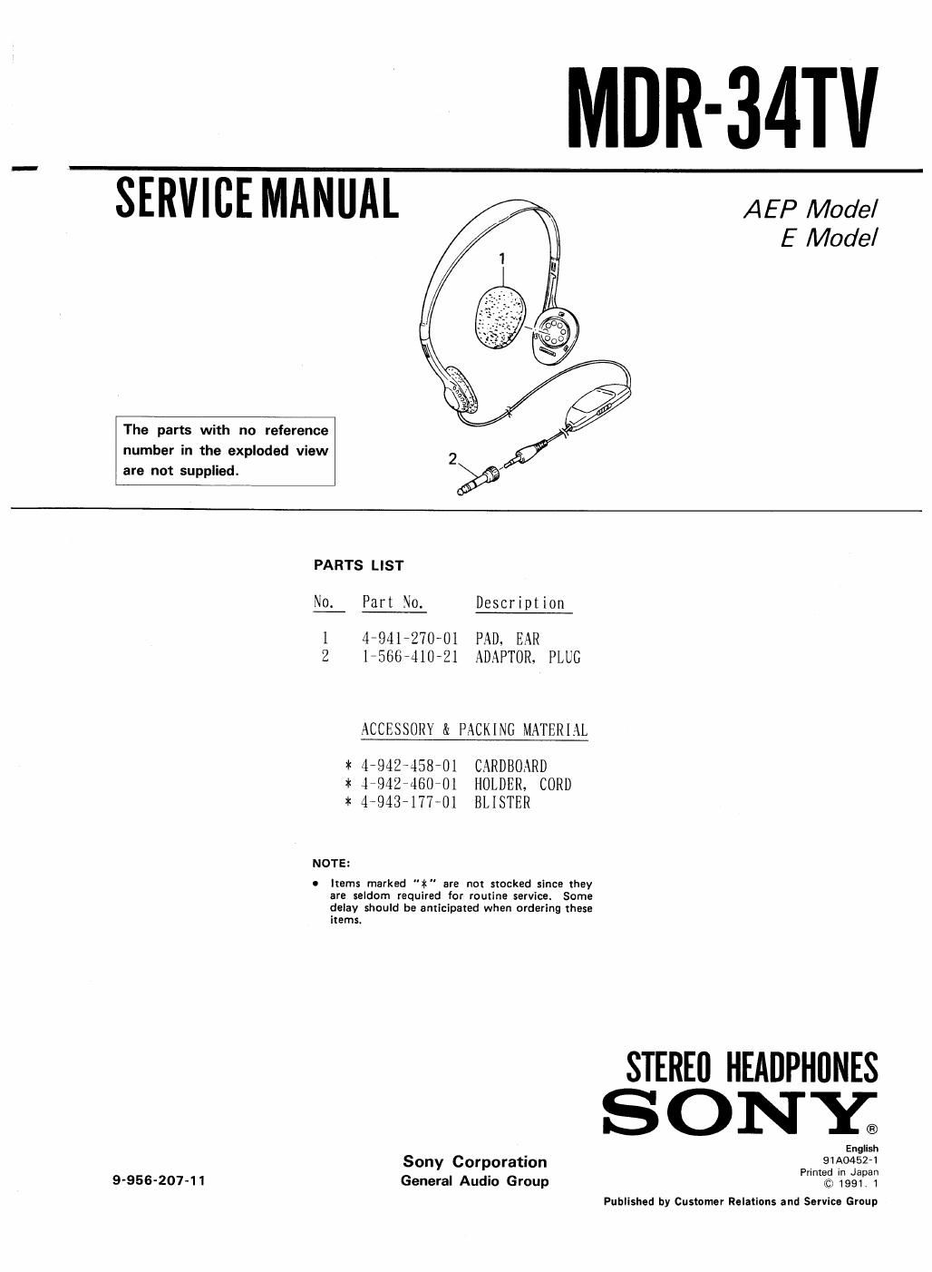 sony mdr 34 tv service manual