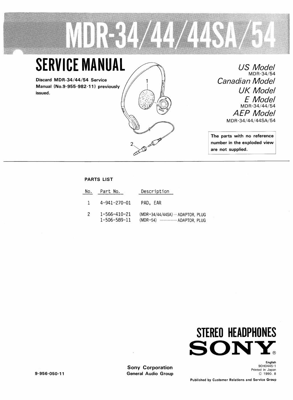 sony mdr 44 service manual