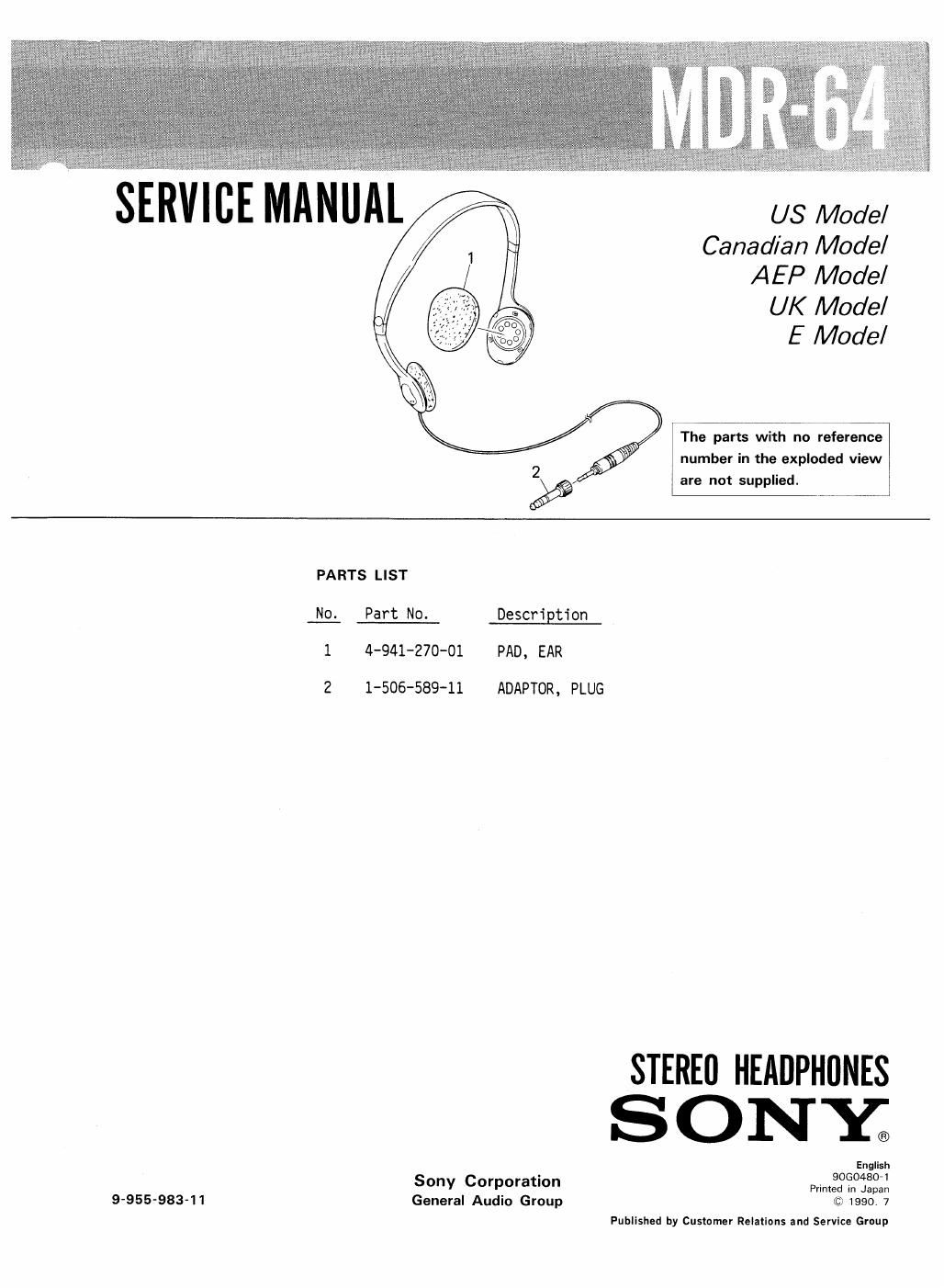 sony mdr 64 service manual