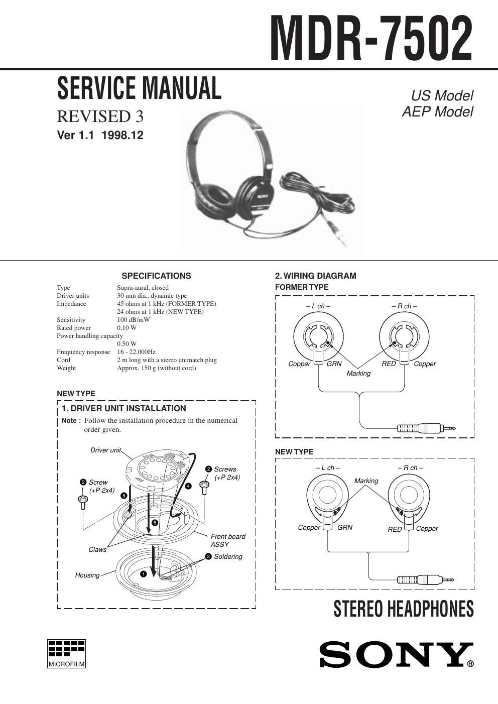 sony mdr 7502 service manual