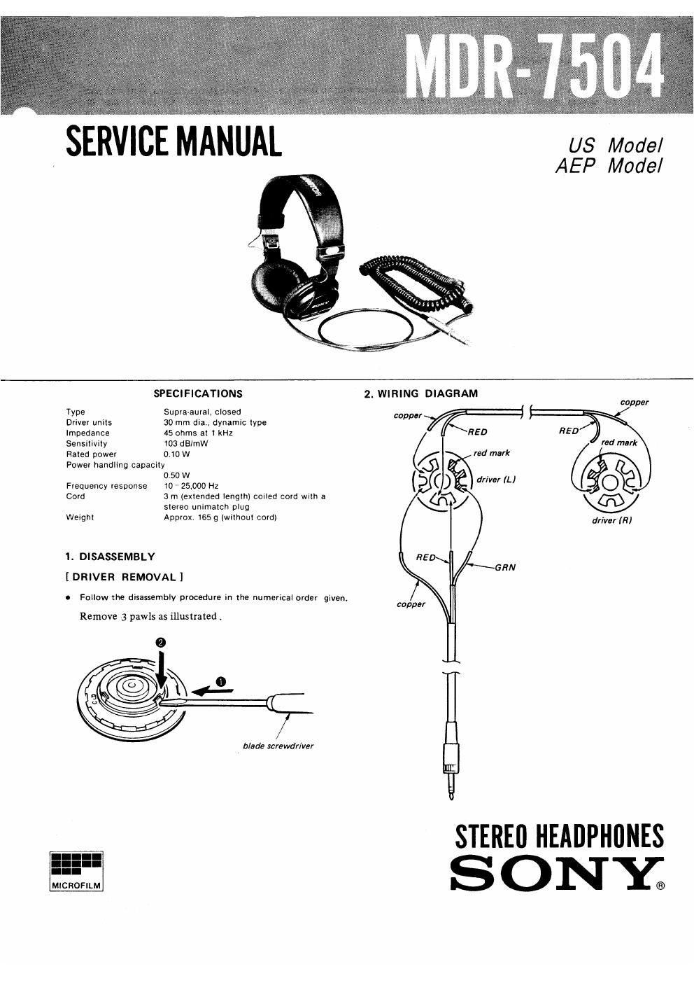 sony mdr 7504 service manual