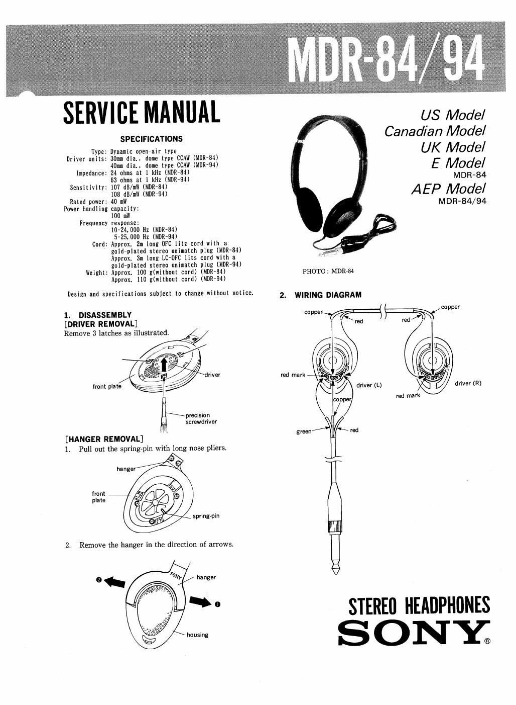 sony mdr 84 service manual