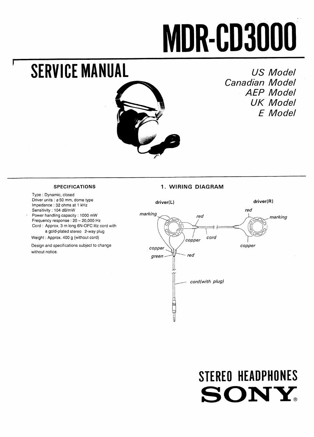 sony mdr cd 3000 service manual