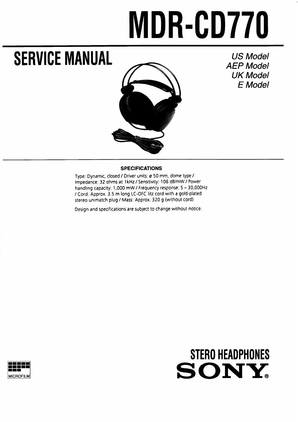 sony mdr cd 770 service manual