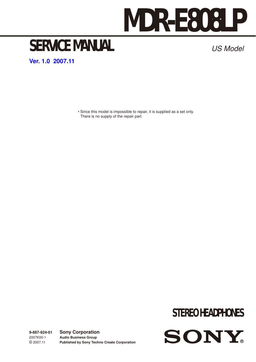 sony mdr e 808 lp service manual