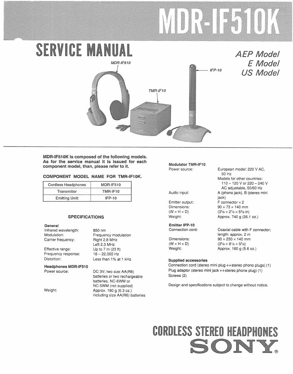 sony mdr if 510 k service manual