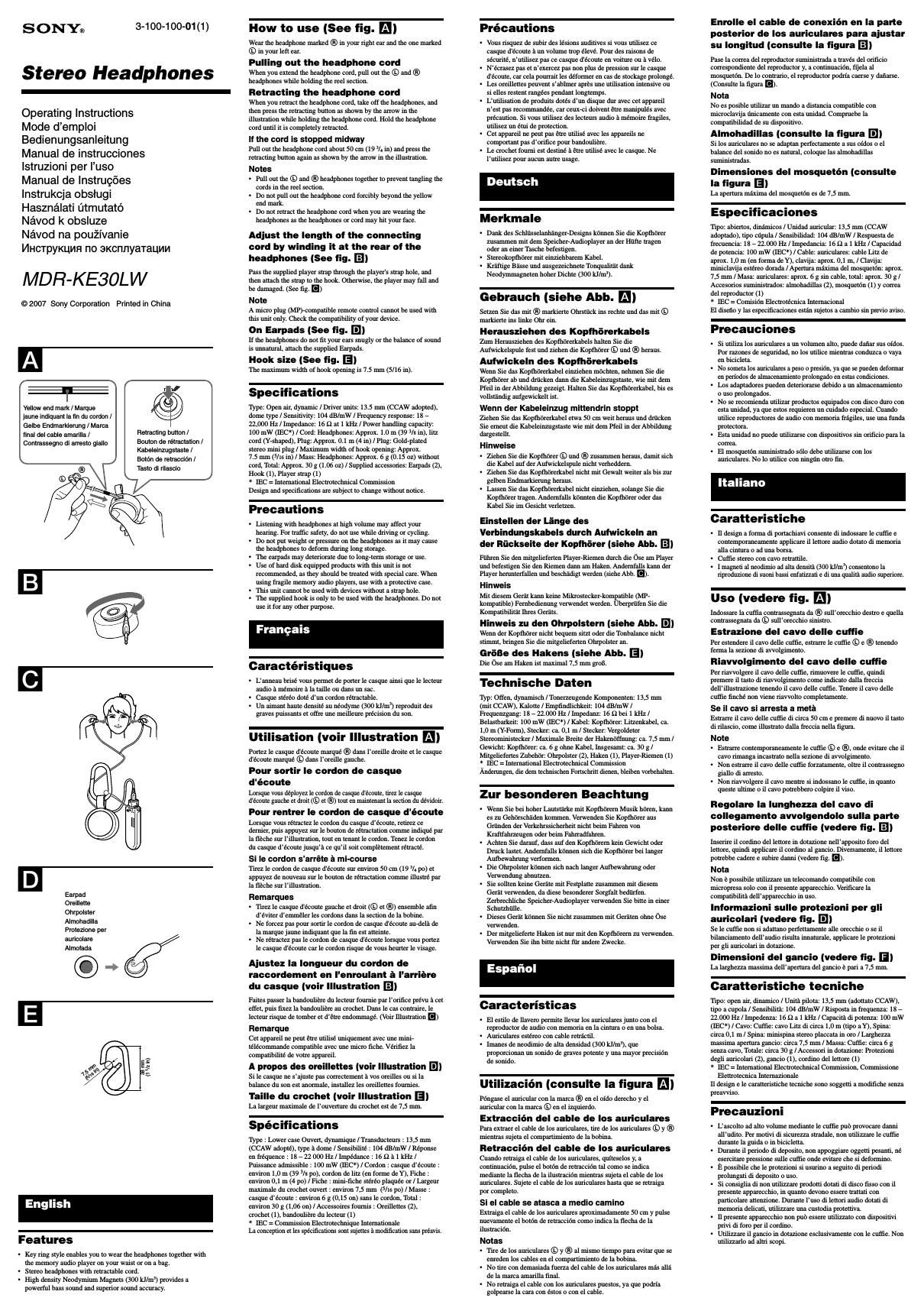 sony mdr ke 30 lw owners manual