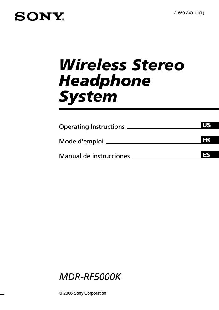 sony mdr rf 5000 k owners manual