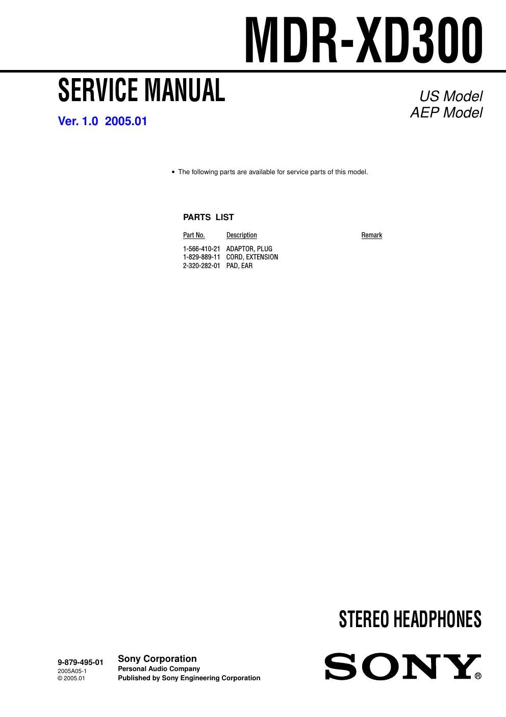 sony mdr xd 300 service manual