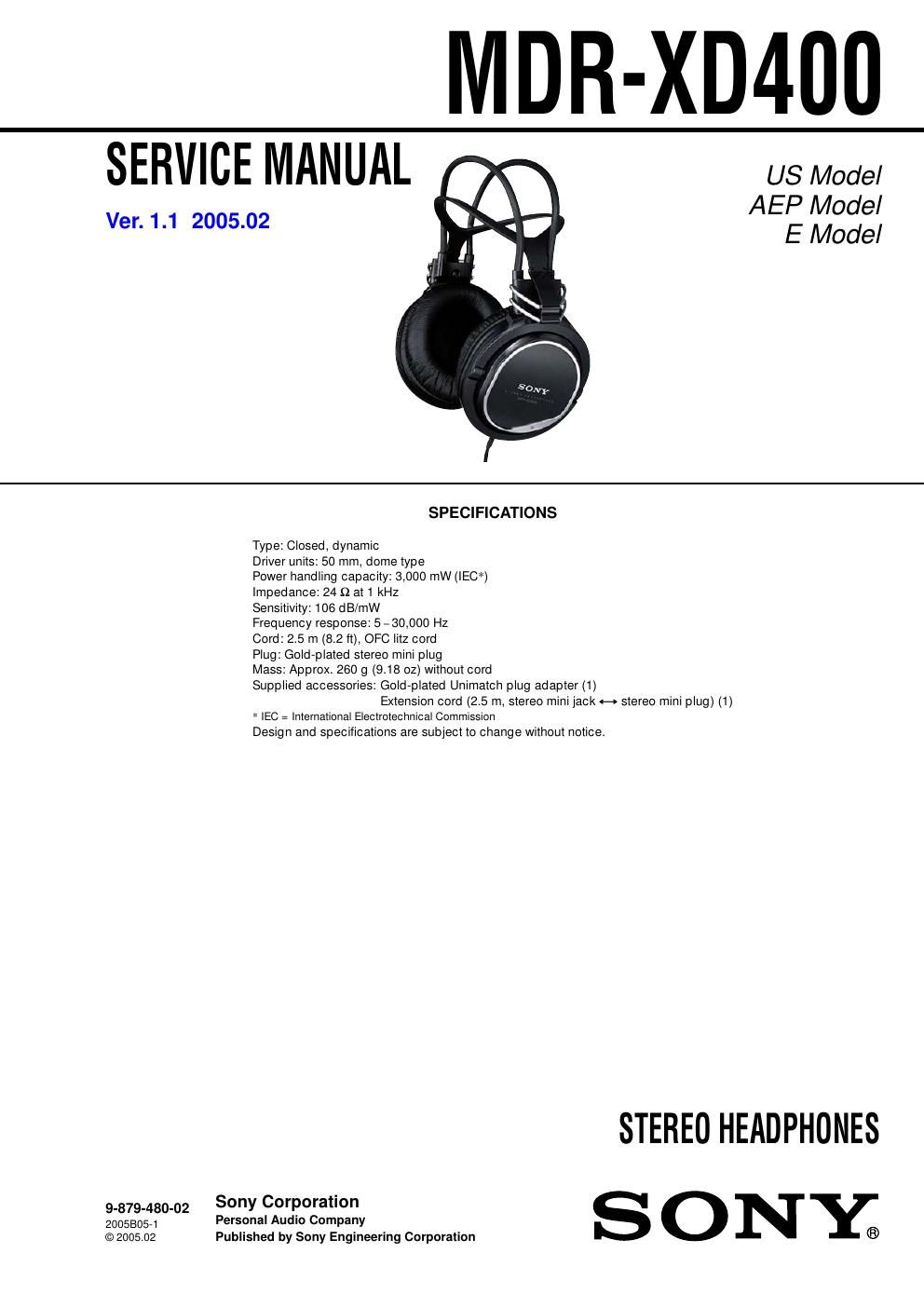 sony mdr xd 400 service manual