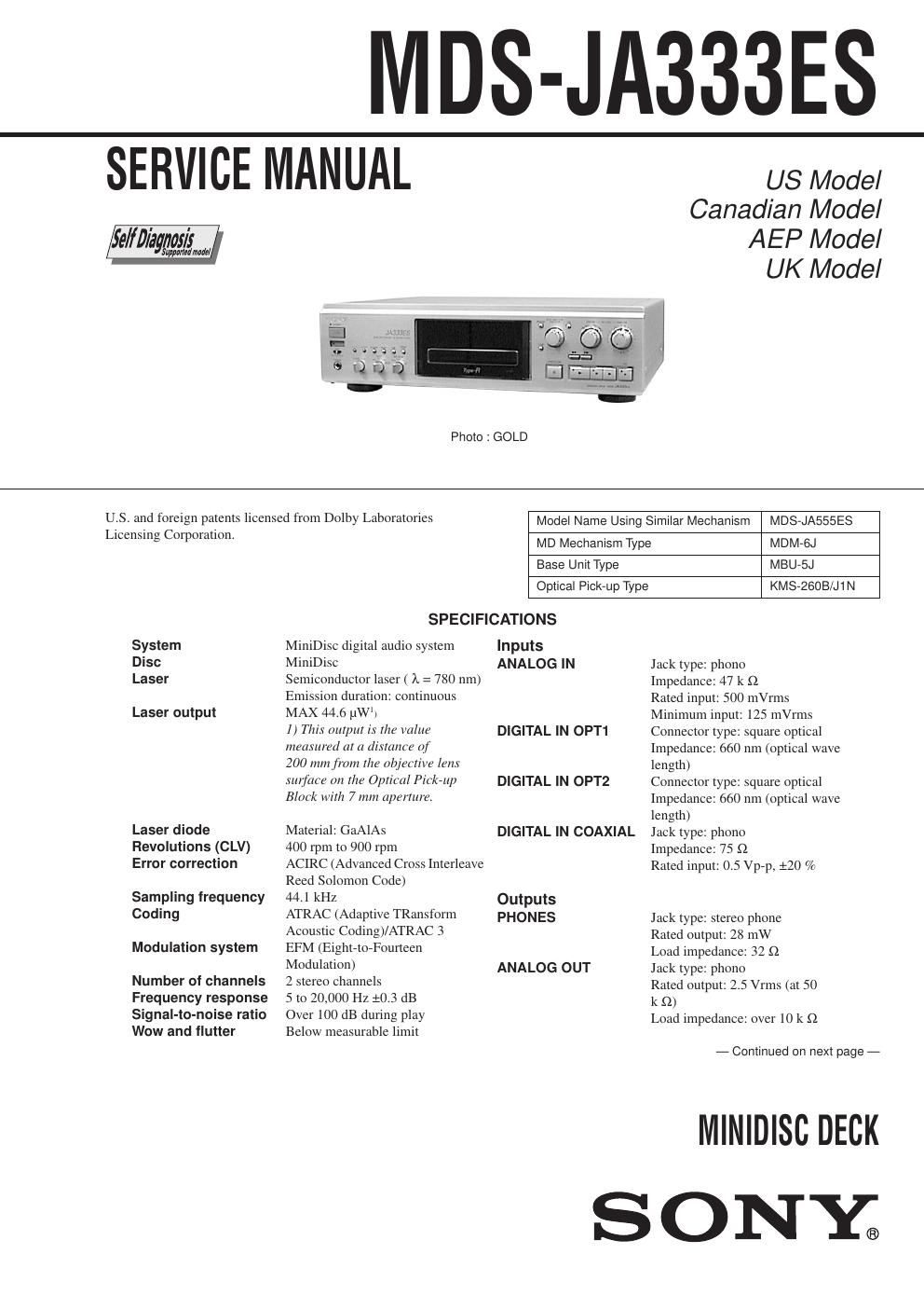 sony mds ja 333 es service manual