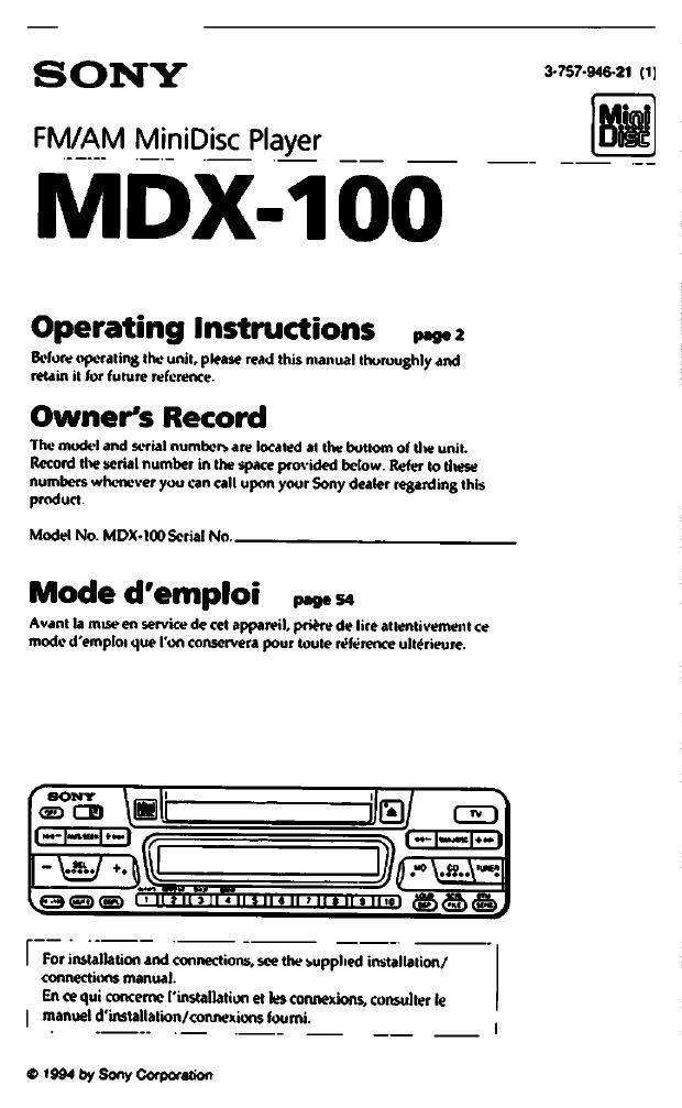 sony mdx 100 owners manual
