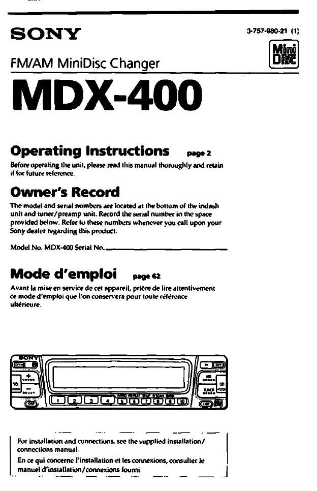 sony mdx 400 owners manual