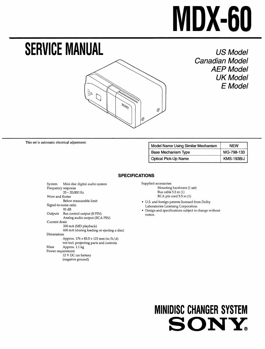 sony mdx 60 service manual