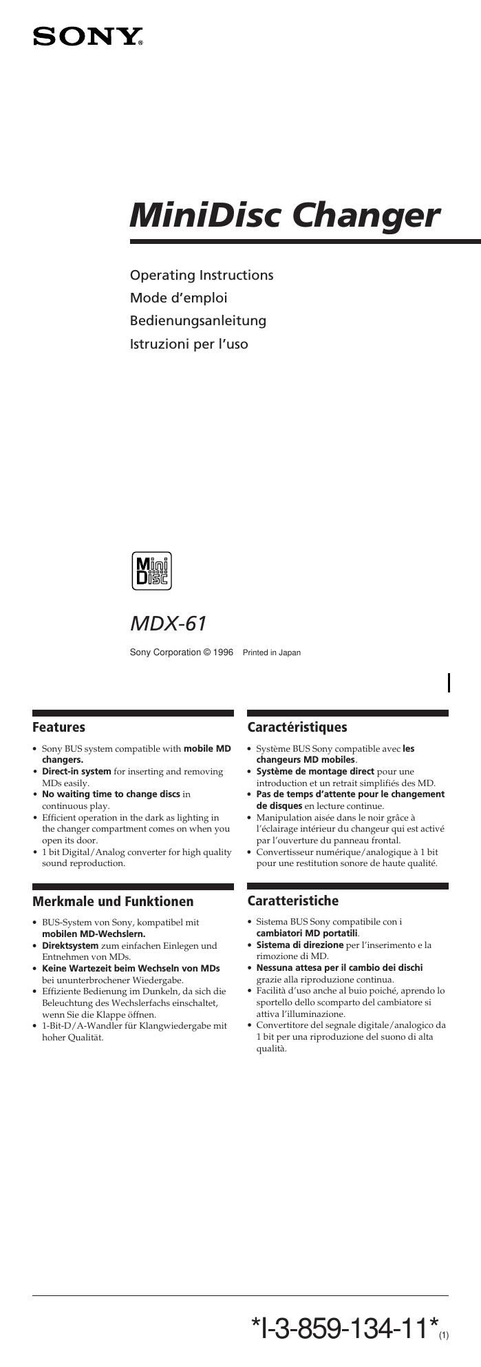 sony mdx 61 owners manual