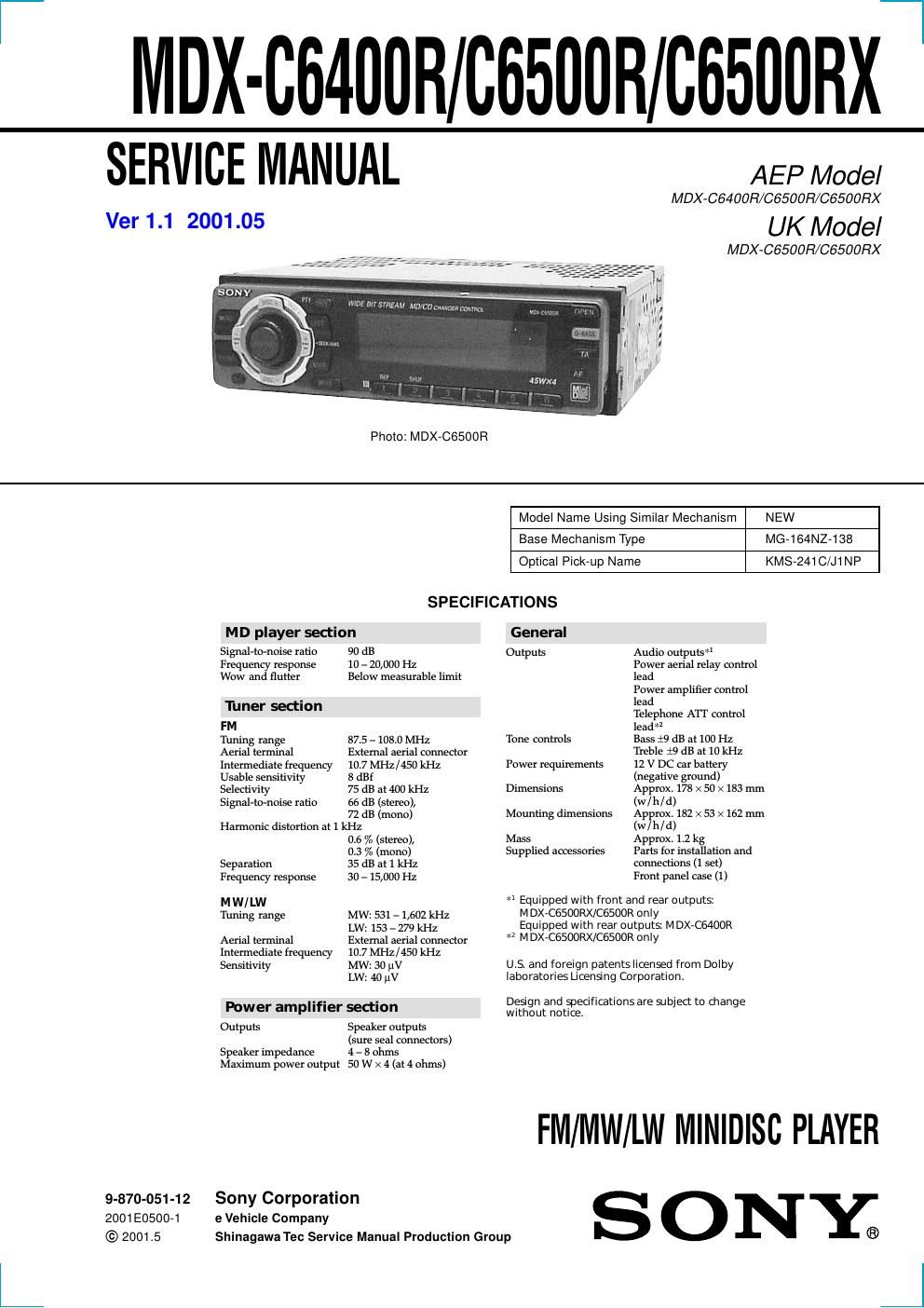 sony mdx c 6400 r service manual