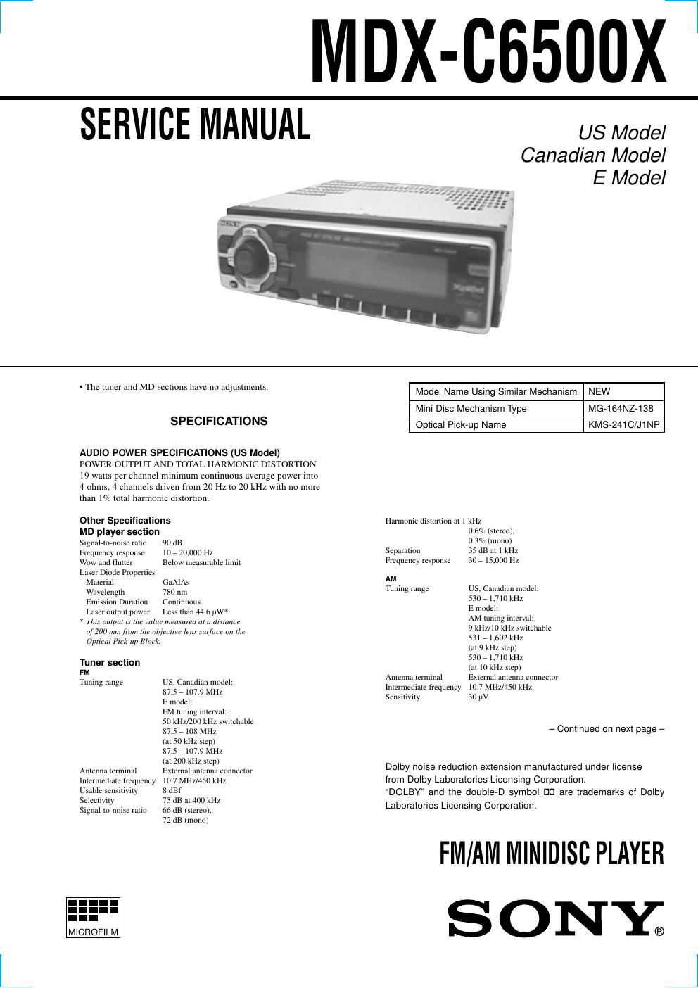 sony mdx c 6500 x service manual