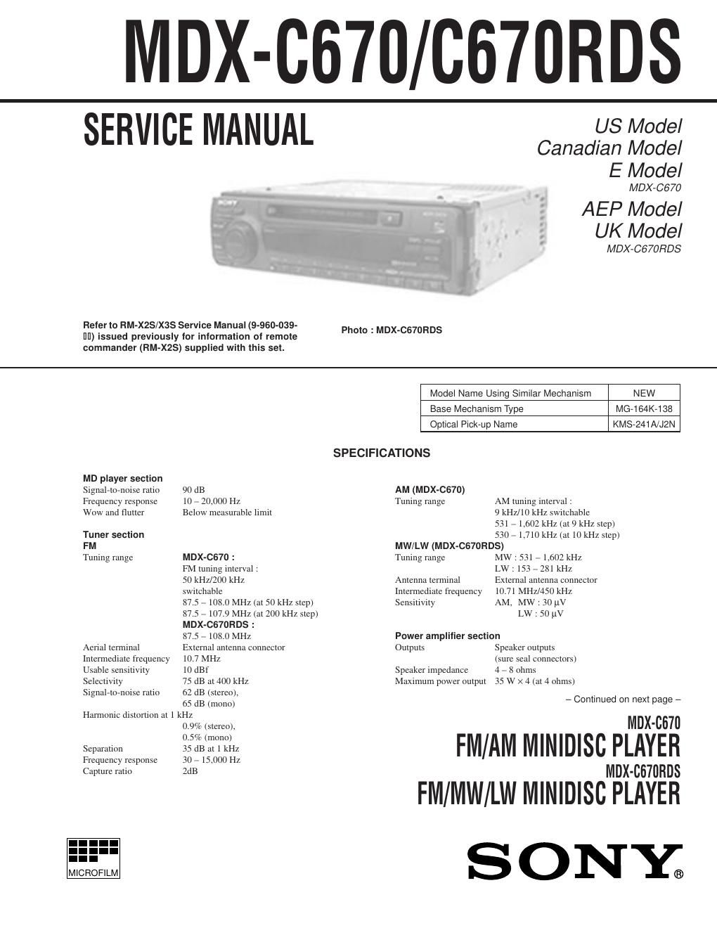 sony mdx c 670 rds service manual