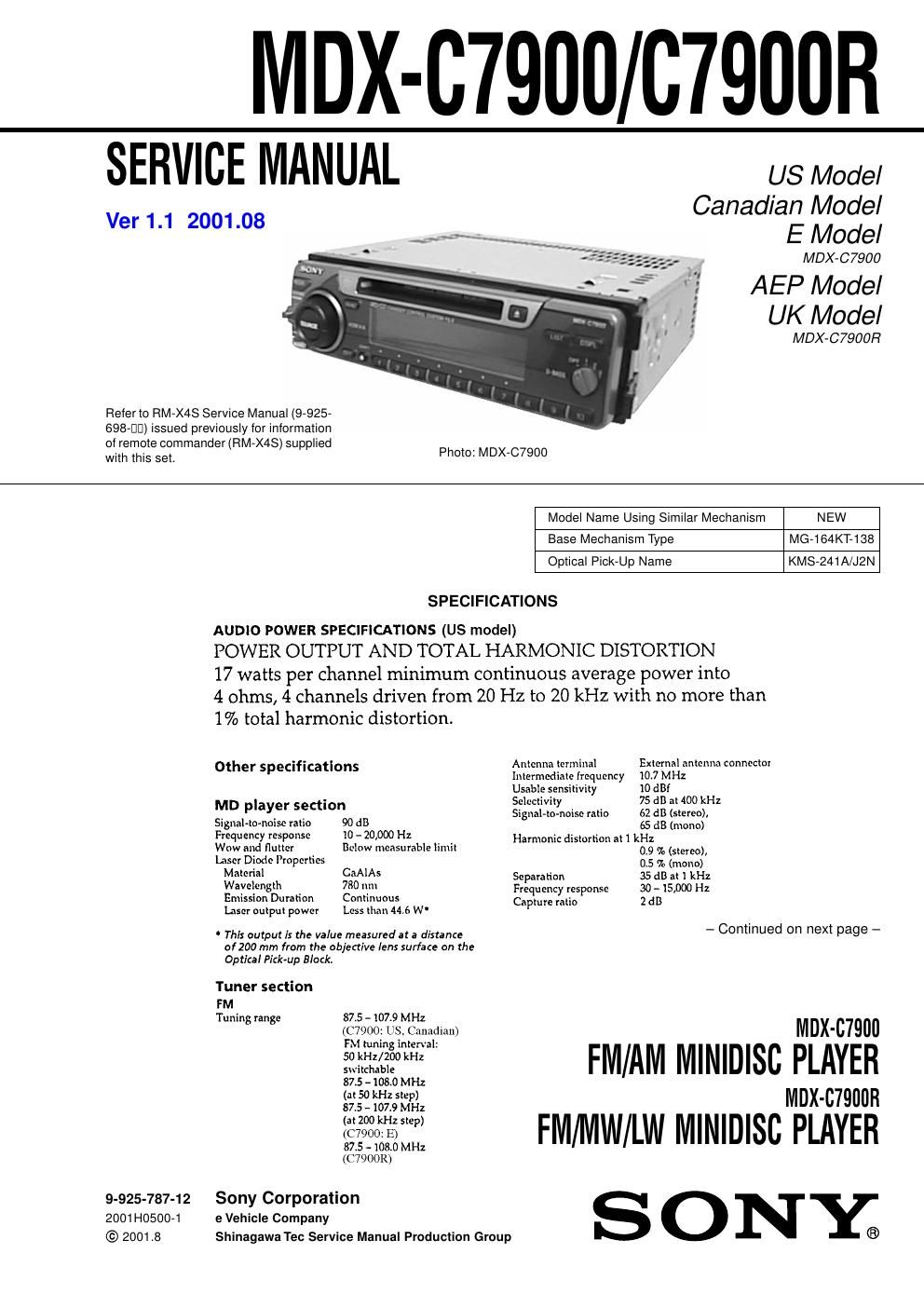 sony mdx c 7900 r service manual