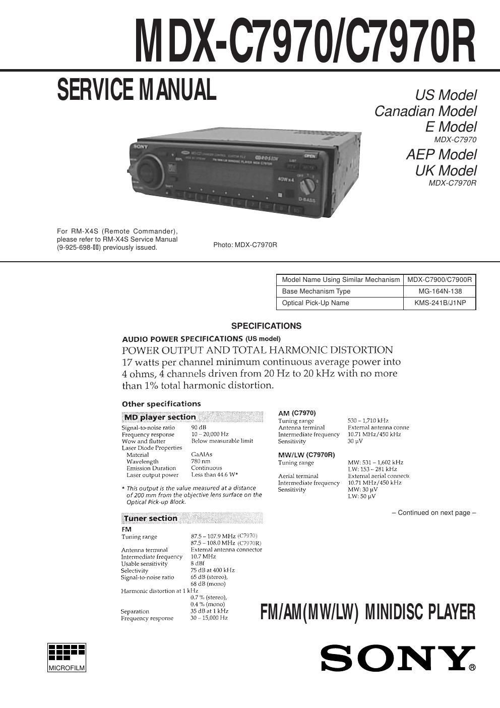 sony mdx c 7970 service manual