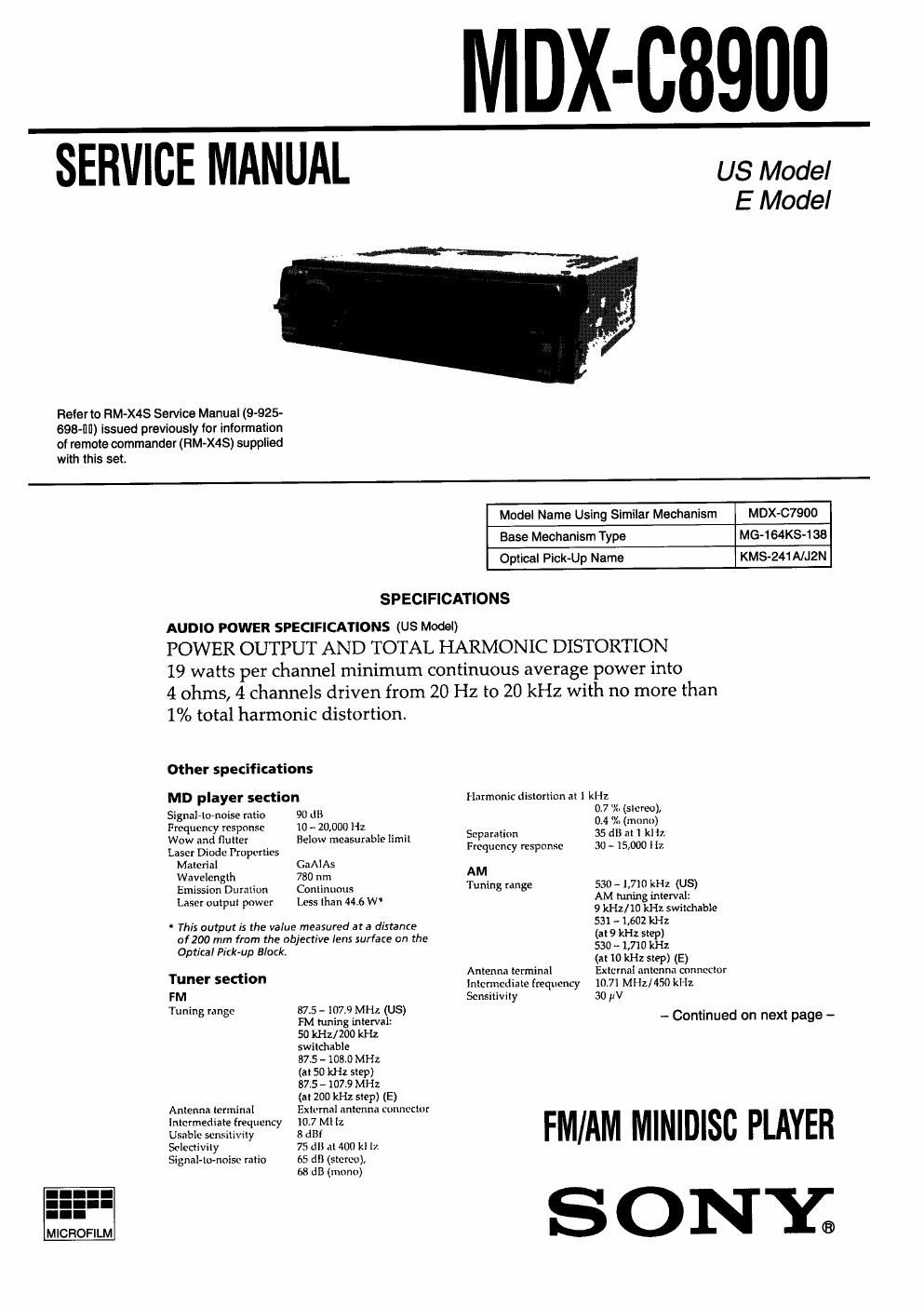 sony mdx c 8900 service manual