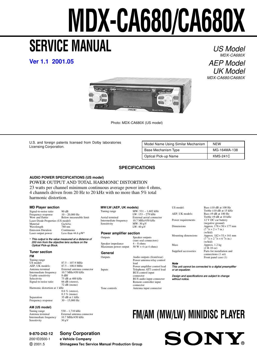 sony mdx ca 680 x service manual