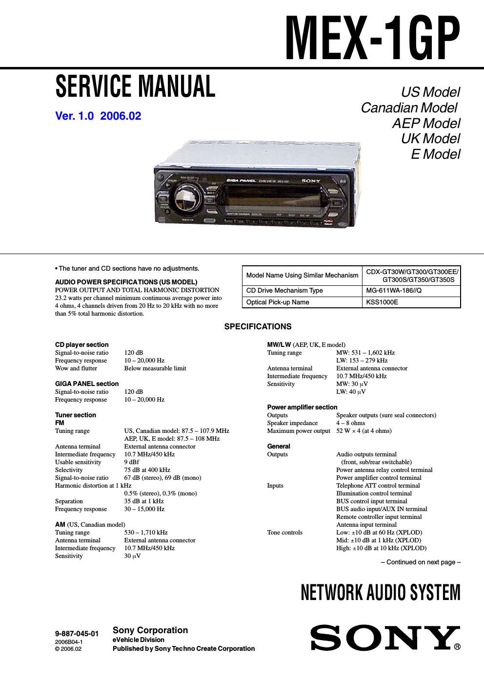 sony mex 1 gp service manual