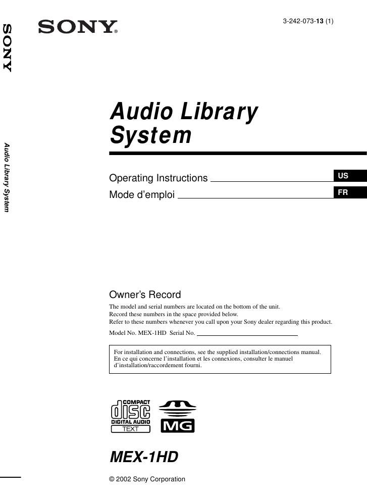sony mex 1 hd owners manual