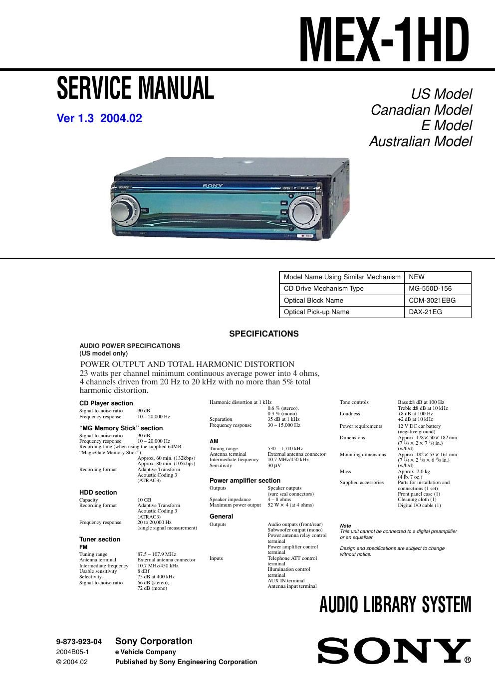 sony mex 1 hd service manual