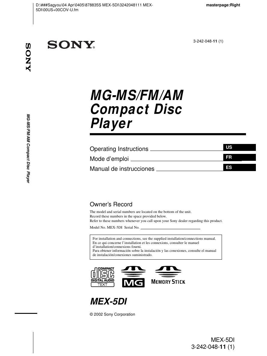 sony mex 5 di owners manual
