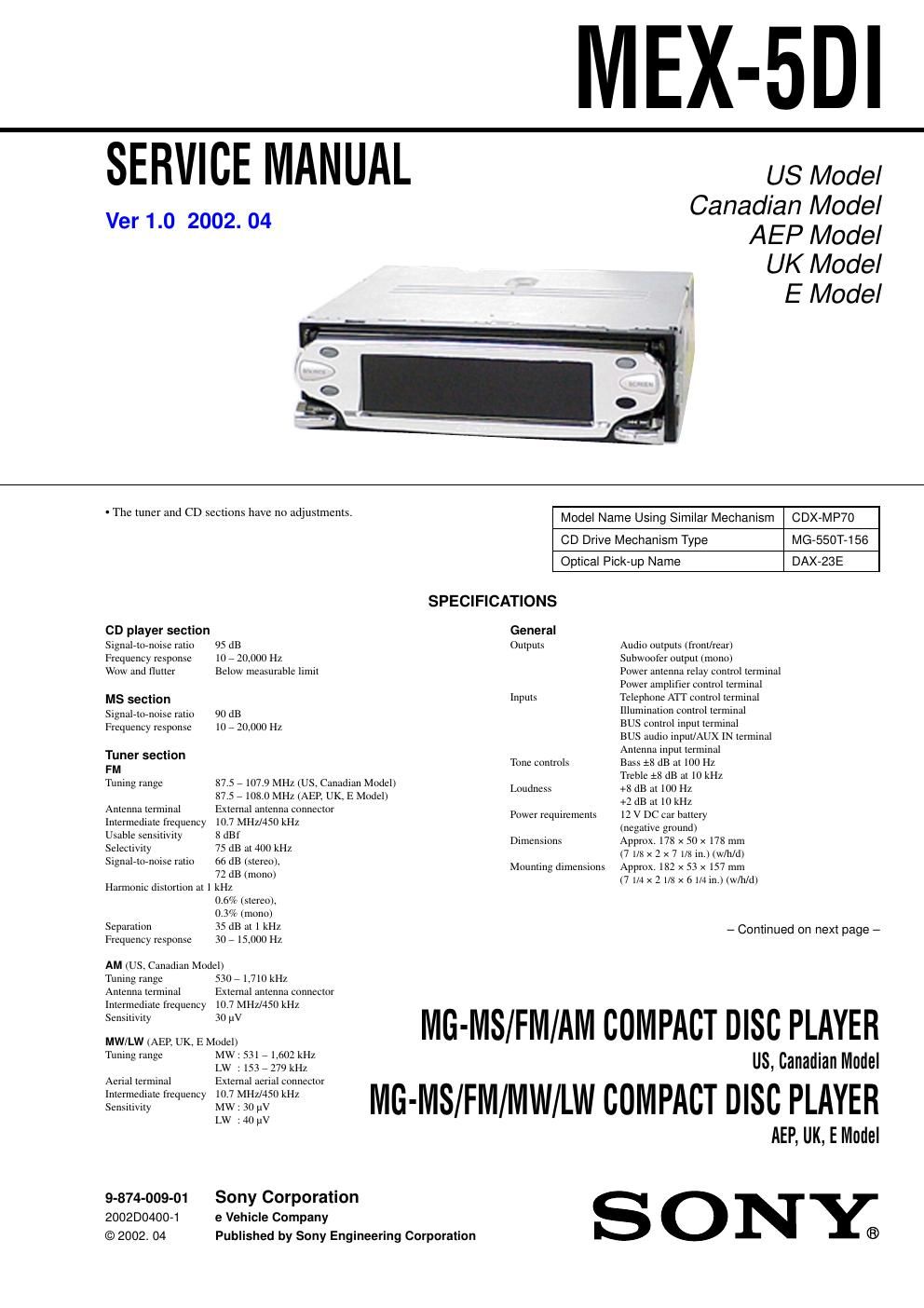 sony mex 5 di service manual