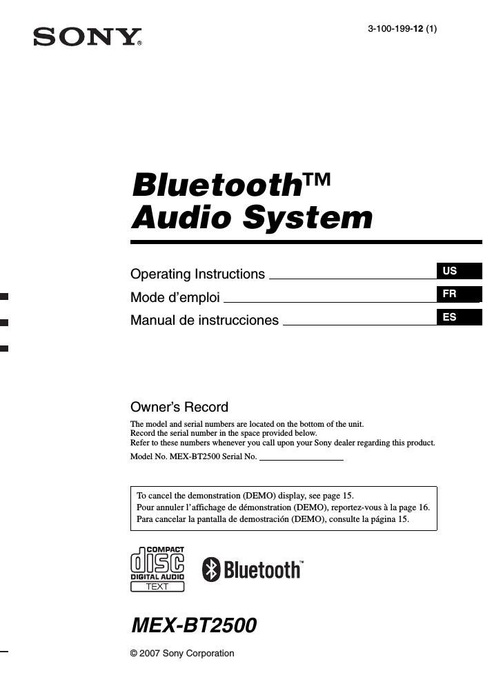 sony mex bt 2500 owners manual