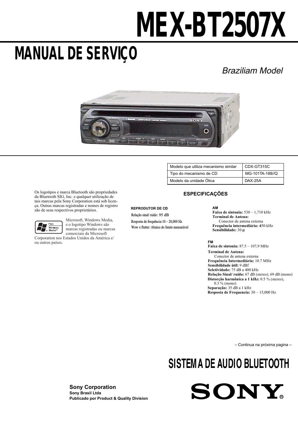 sony mex bt 2507 x service manual