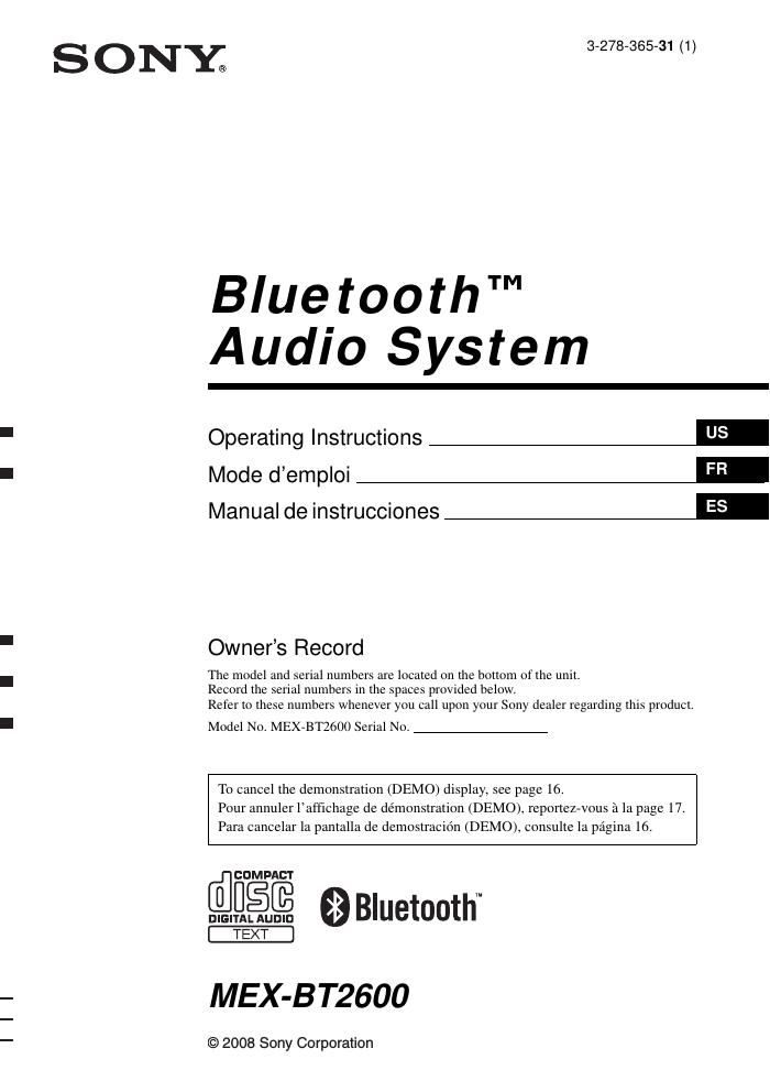 sony mex bt 2600 owners manual