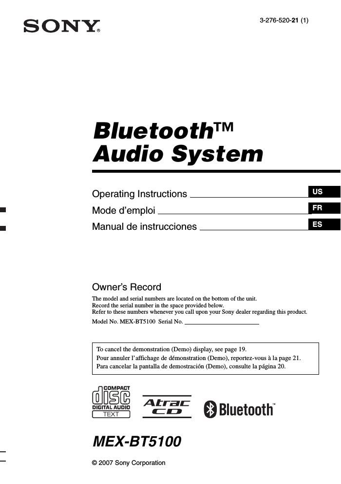 sony mex bt 5100 owners manual