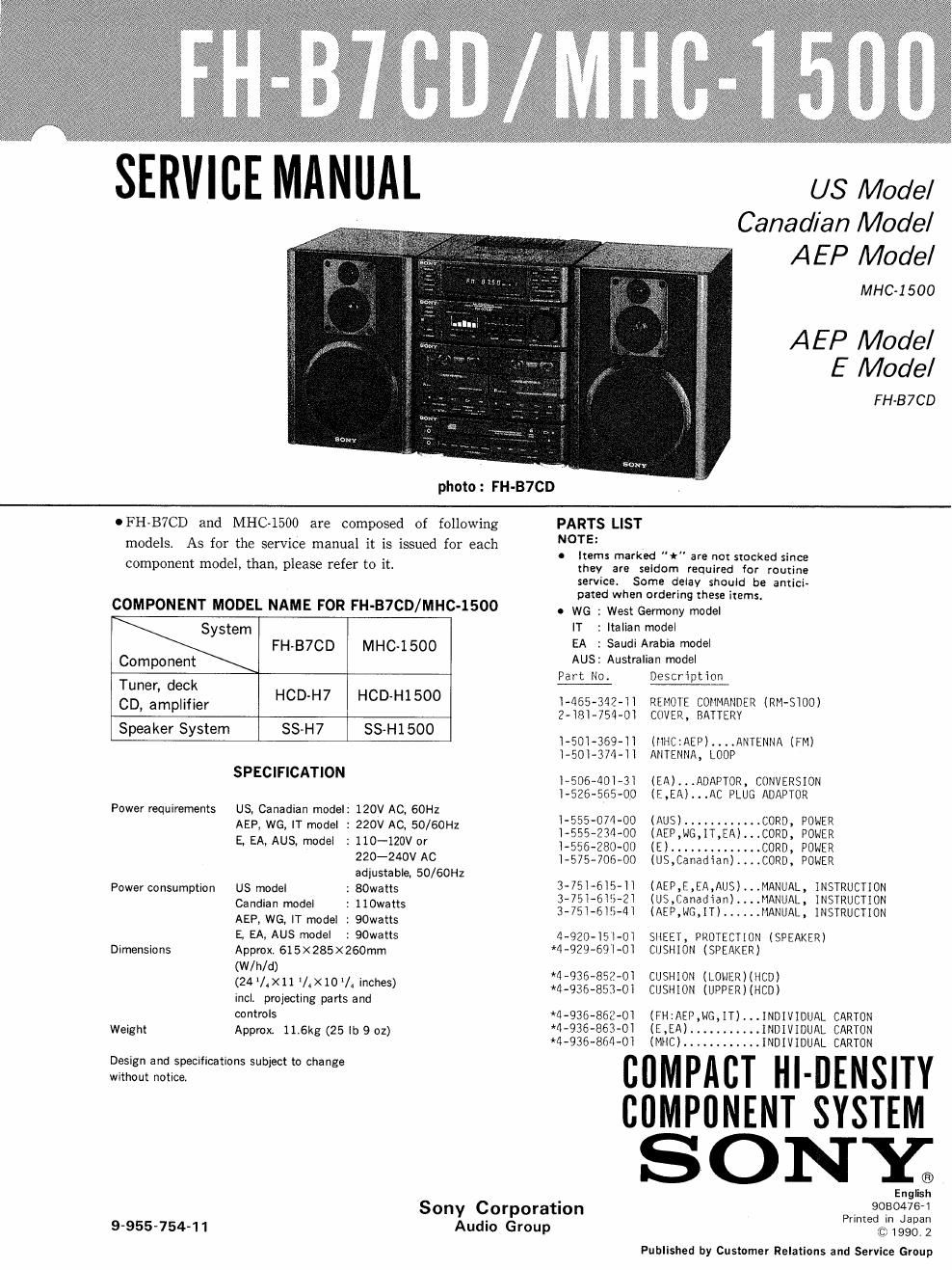 sony mhc 1500 service manual