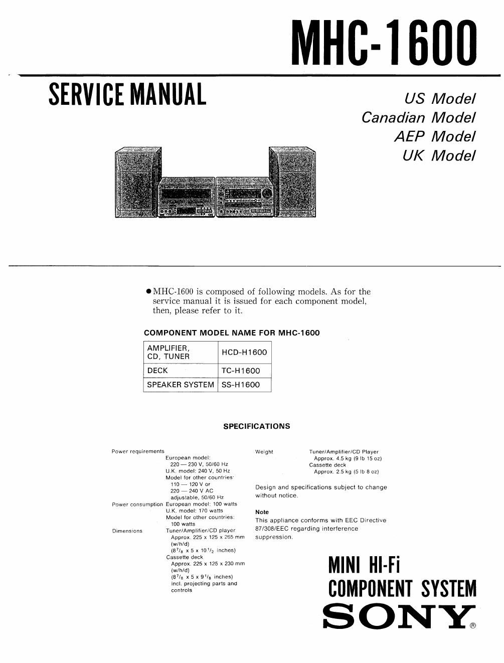 sony mhc 1600 service manual