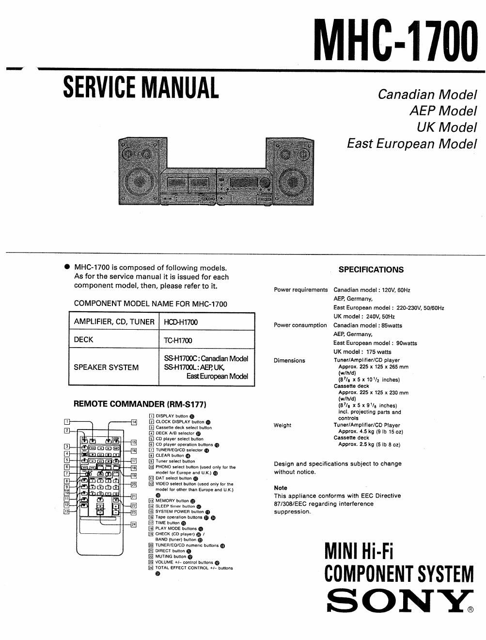 sony mhc 1700 service manual