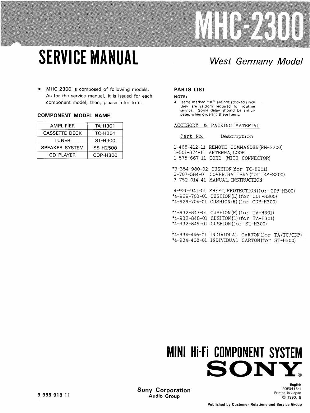 sony mhc 2300 service manual