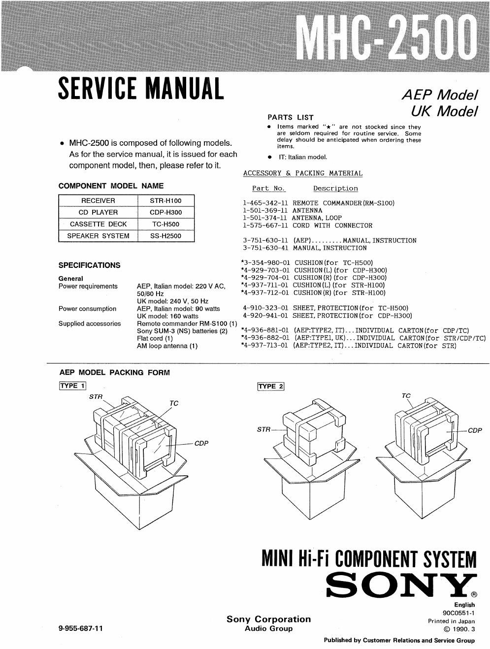 sony mhc 2500 service manual