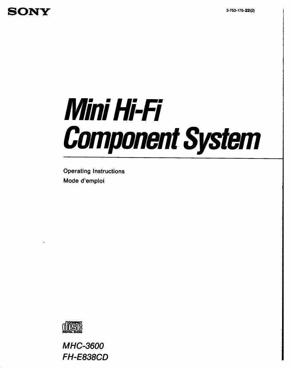 sony mhc 3600 owners manual