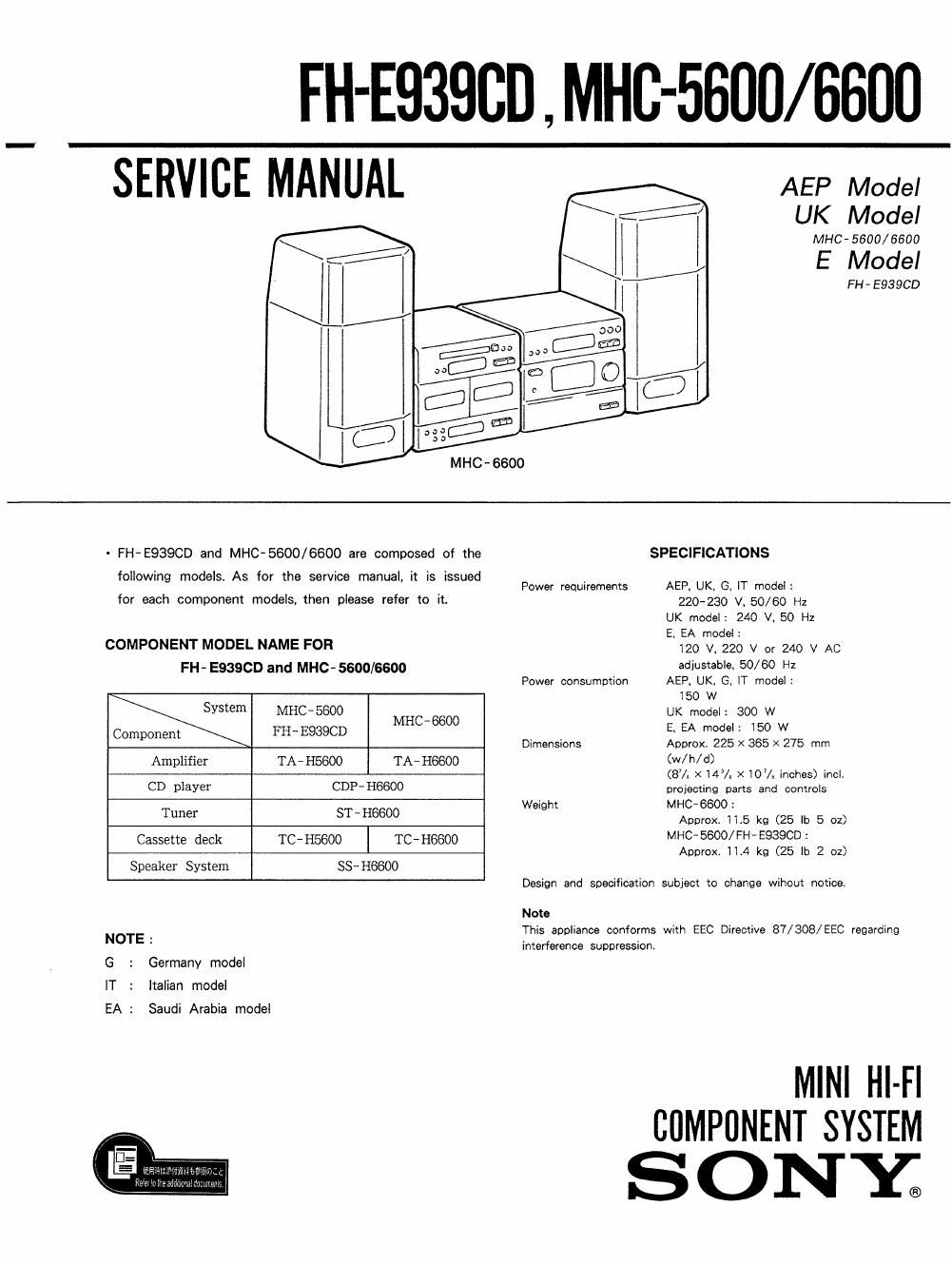 sony mhc 5600 service manual