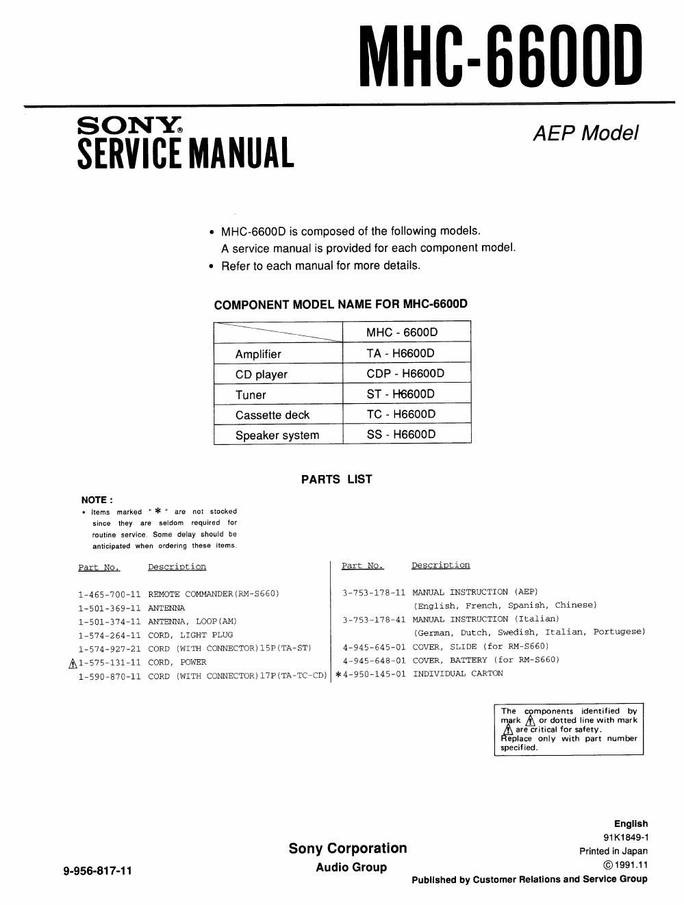 sony mhc 6600 d service manual