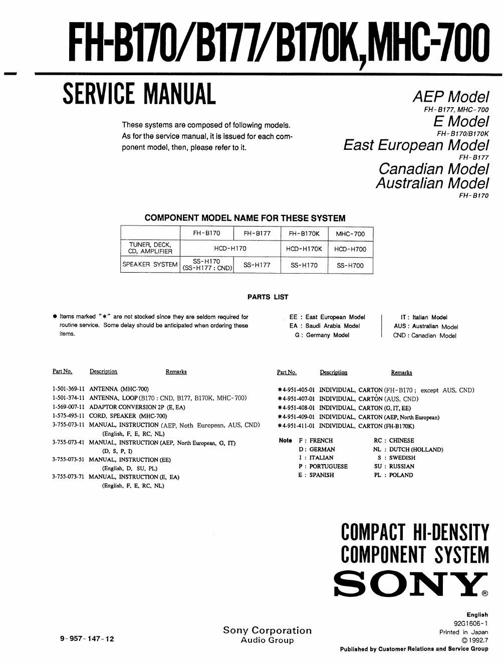 sony mhc 700 service manual
