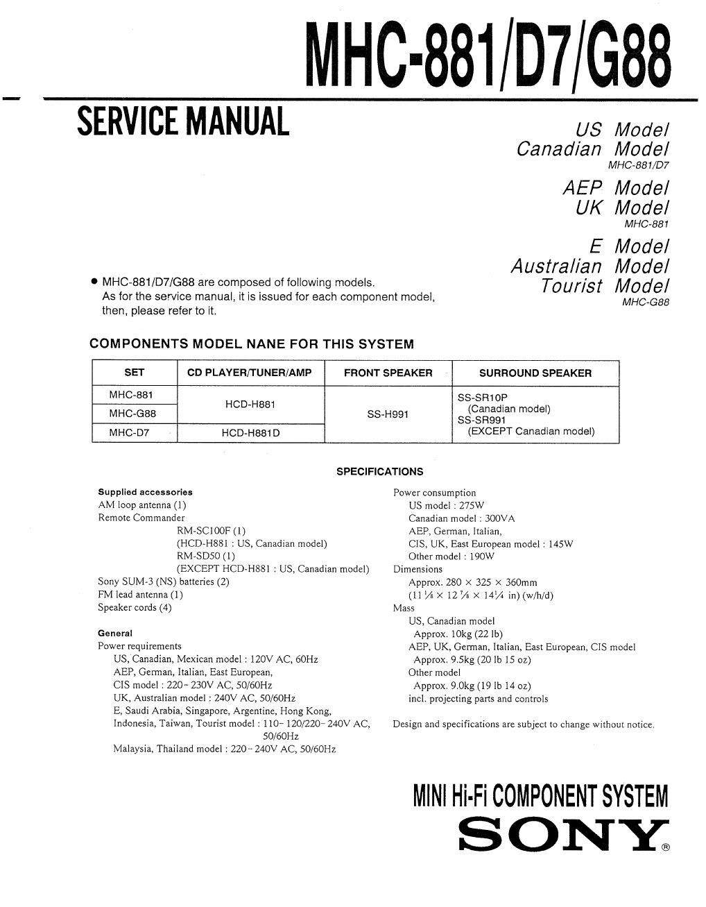 sony mhc 881 service manual