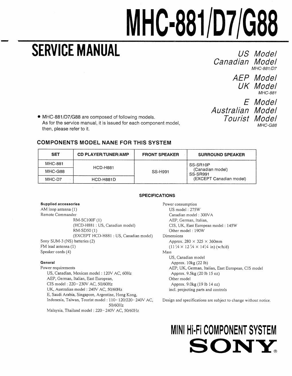 sony mhc 881 service manual
