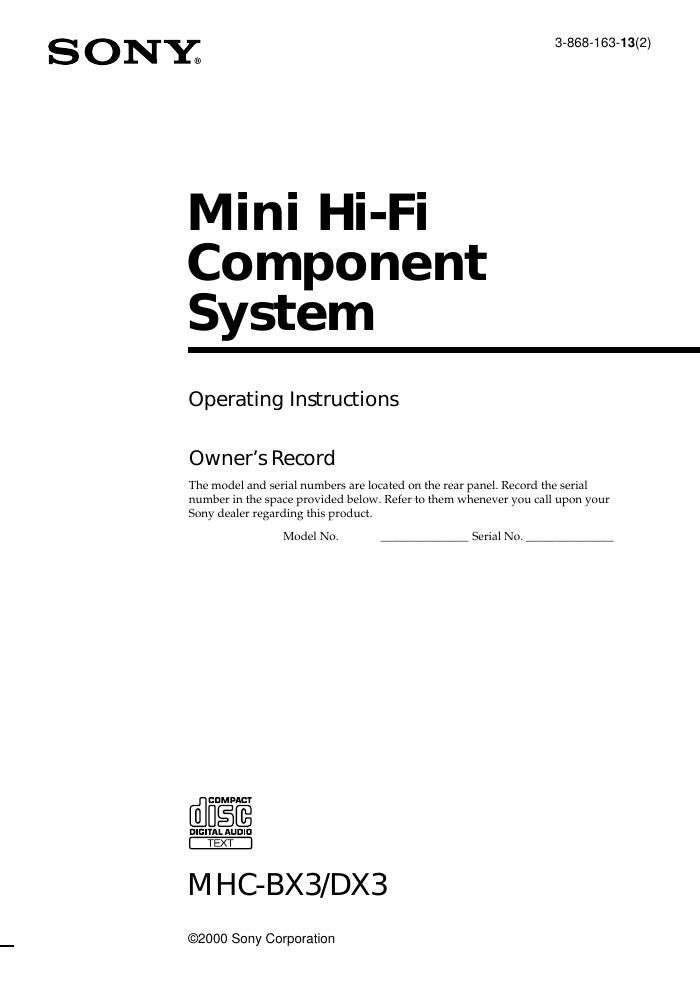 sony mhc bx 3 owners manual